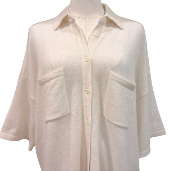 NEW NakedCashmere Ecru Rue Button-Up Cashmere Top Cream White Shirt - Picture 8 of 14